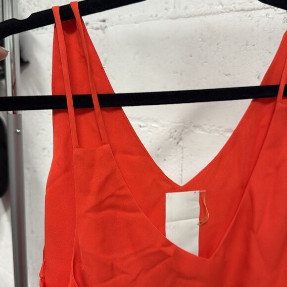 Vibrant Orange Sleeveless Tank - Asymmetrical Bright Top - HEATHER - Medium - Picture 2 of 4